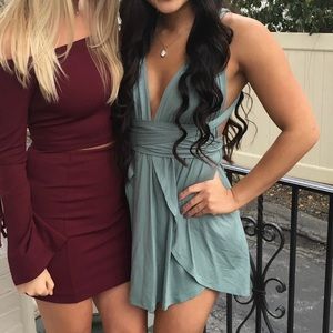 Green open back wrap dress